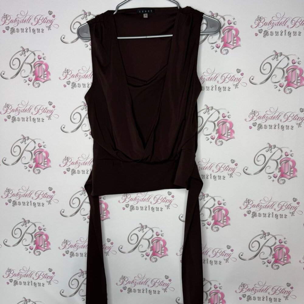 Coast tank top brown stretchy y2k tie up ribbon 🎀 bottom versatile 14 stretchy